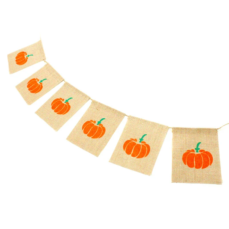 Linen Pumpkin Flags Cartoon Banner Fall Wedding Birthday Banner Outdoor Autumn Decoration Halloween Party