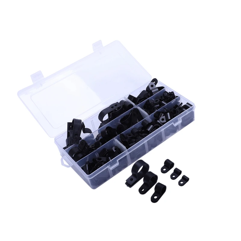 

High Quality Assorted Box of Black Nylon Plastic P Clips - 200 Pieces