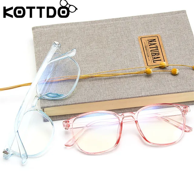 KOTTDO Retro Mens Glasses Frame Fashion Computer Eyeglasses Frame Women Anti-blue Light Transparent Clear Pink Plastic Frame 4