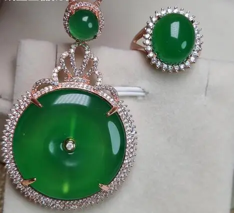 

925 silver green chalcedony agate jade Safe ring pendant set rhinestone Zircon crystal gem Jewellery