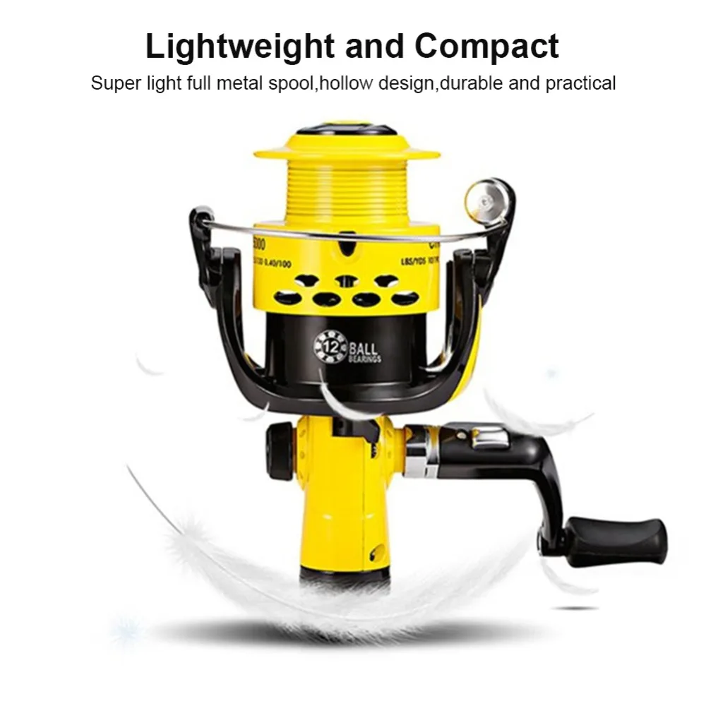 Spinning Fishing Reel 12BB 2000-7000 5.5: 1 Foldable Arm Rocker Spinning Reel Lightweight Rear Drag Spool Fish Spinning Wheels