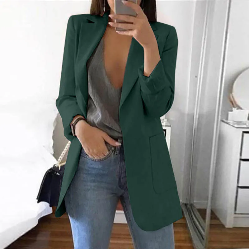 ELSVIOS 5XL повседневное осеннее пальто с длинными рукавами и отложным воротником