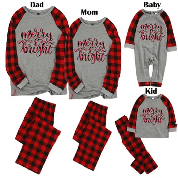 

Family matching Christmas clothes plaid clothes set Mom and Dad children baby Fashion comfortable Xmas suit 2019 NEW