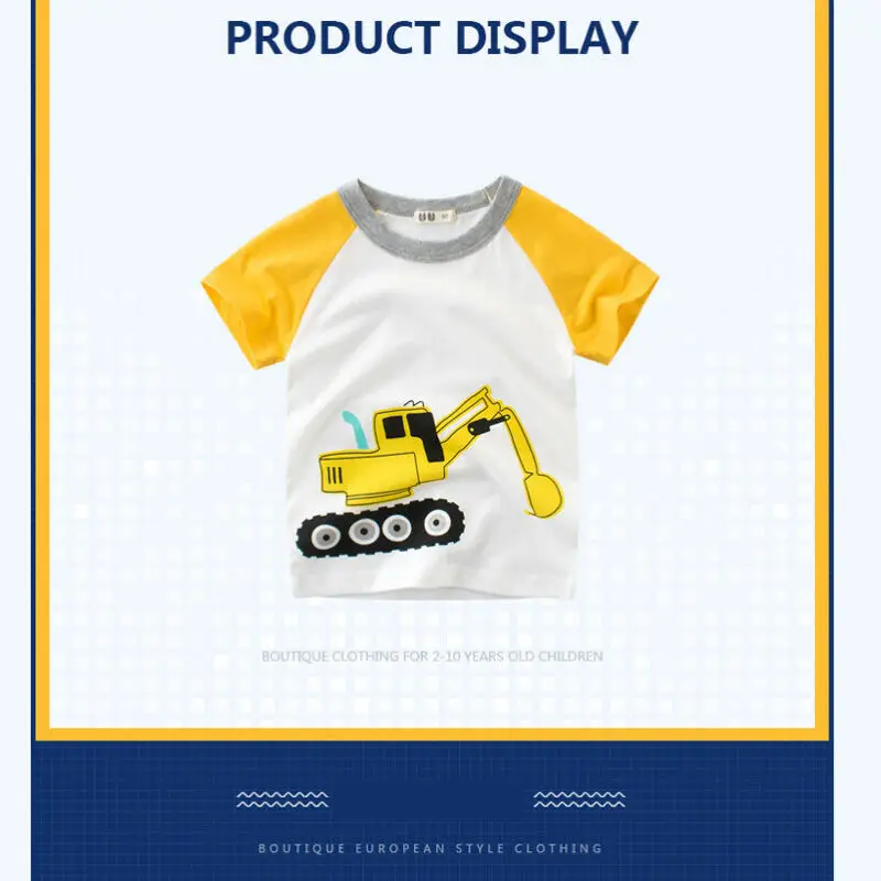 Модные желтые футболки для маленьких мальчиков; топ с короткими рукавами и принтом; Повседневная хлопковая Футболка; От 1 до 10 лет