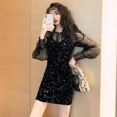 Сексуальное детское платье для ночного клуба, vestidos, сетчатые Топы в горошек+ бархатные Детские платья на бретельках костюмы из двух предметов для девочек детское платье для свадебной вечеринки