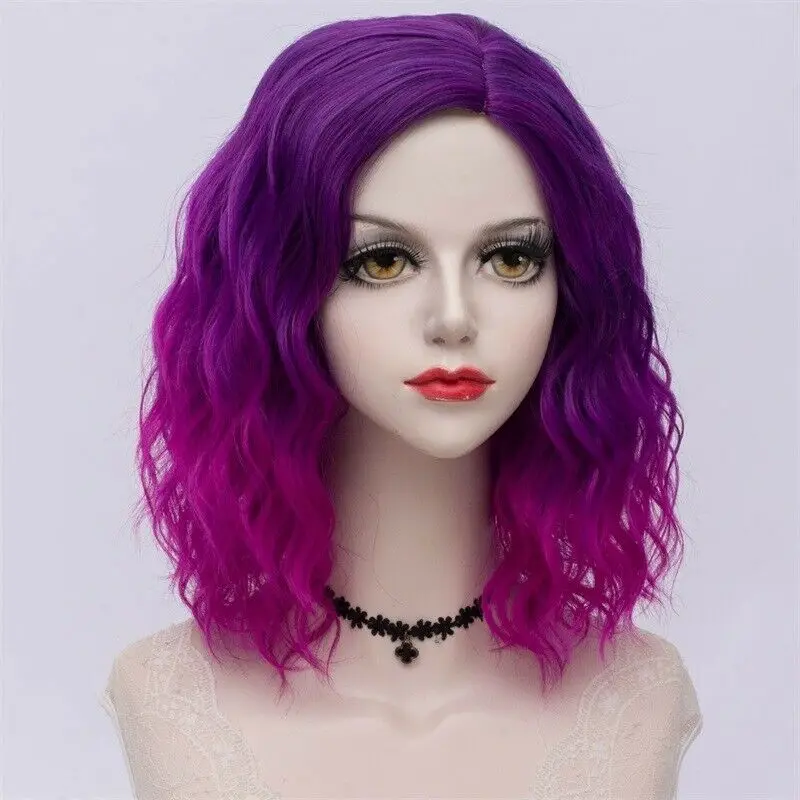 27 стиль радуги многоцветные Хэллоуин 35 см вьющиеся синтетические парик Лолита Средний Омбре вечерние Косплей - Цвет: purple gradient wig