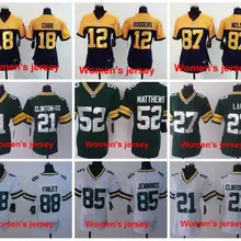 A+++ Green Bay женщины дамы Все сшитые#12 Аарон Роджерс белый#52 Глина Matthews зеленый Джерси