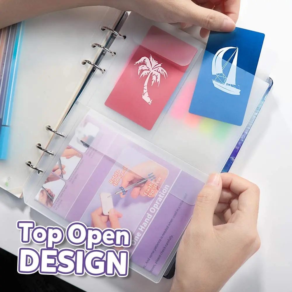 Classeur,Pochette de reliure en PVC A5 6 anneaux (3 Types)- 6 pi?�ces enveloppe ?� fermeture 