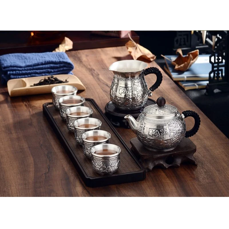 

Silver pot 999 sterling silver handmade tea set Japanese retro teapot kettle home tea ceremony Kungfu tea set 200ml