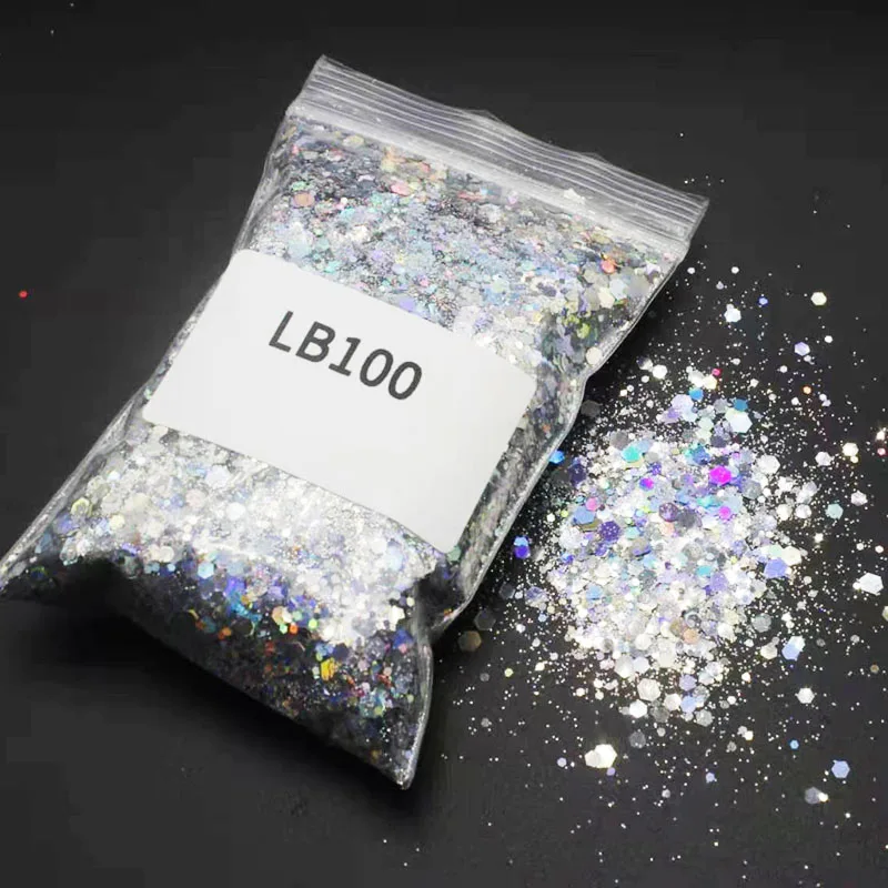 50g/bag Chunky Colors Bulk Glitter Manicure Body/Eye Colors Polyester Holographic Chunky Holographic Glitter Mix Nail sequins
