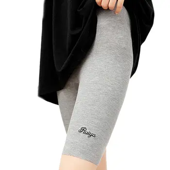 

Women Thigh Length Safety Shorts Seamless Ribbed Slim Underwear Bottoms Daisy Letters Embroidery Anti-Exposed Pants