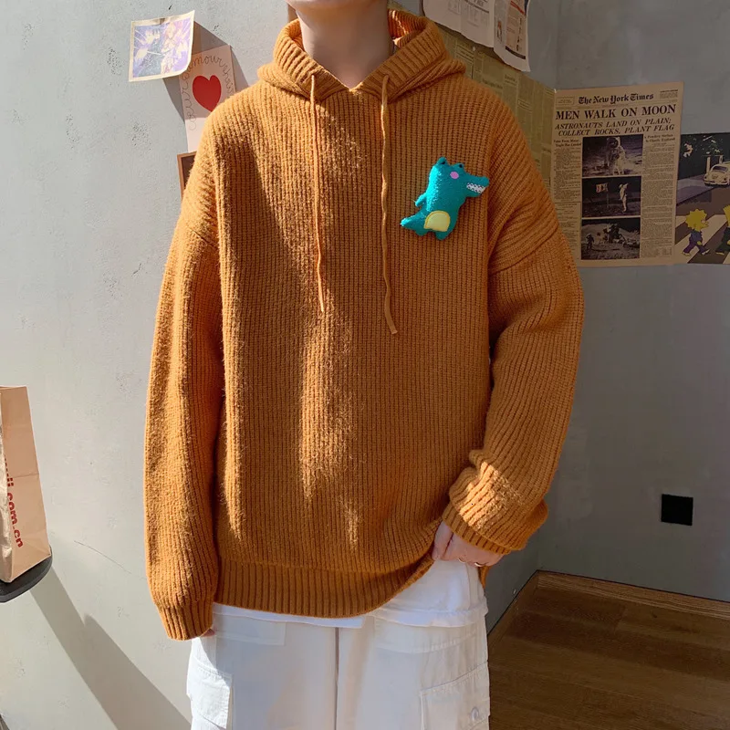 Свитер с капюшоном, мужской теплый модный однотонный Повседневный вязаный пуловер, Мужская Уличная одежда, вязаный свитер, мужской свитер