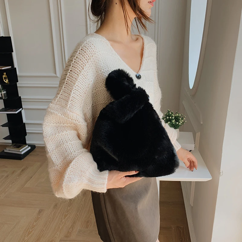Furry Bags Solid Plush Tote Bag Soft Fluffy Bags New Winter Bags For Women 2021 Luxury Handbags Comfortable Faux Fur Bag Elegant