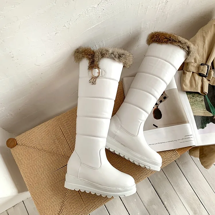 Snow Boots Size33-43 Women Boots Heels Female Round Toe Height Increasing Office Lady Shoes Woman Winter Boots Black White