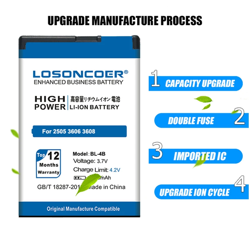 LOSONCOER 3350 мАч BL 4B батарея хорошего качества для NOKIA 2660 7500 2505 3608 2670 7088 2630 7373 3606 7370 6111 5000