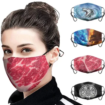 

Adult Wolf Print Face Masks Cotton Fabric Universal Mouth Cover Foggy Haze Protective Mouth-muffle Dustproof Reusable Masks F45