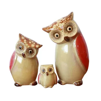 

3Pcs Owl Shaped Desktop Decoration Ceramic Crafts Decorative Crafts Home Ornament Light Brown Orange Blue