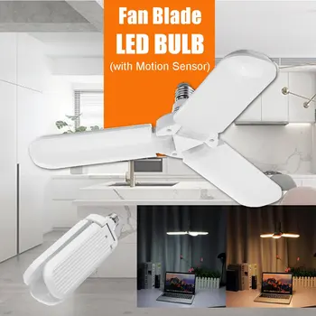

LED Garage Lights E27 Folding Motion Sensor LED Bulb Pendant Lamp Workshop Adjustable Fan Blades Deformable Ceiling Lighting