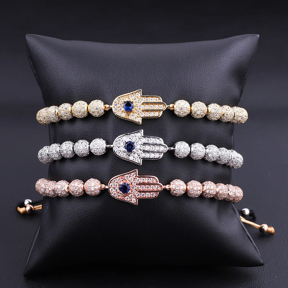 JARAVVI Fashion Luxury Elegant CZ Micro Pave Hand Charm Cute Design Beaded Adjustable Macrame Bracelets Women Men