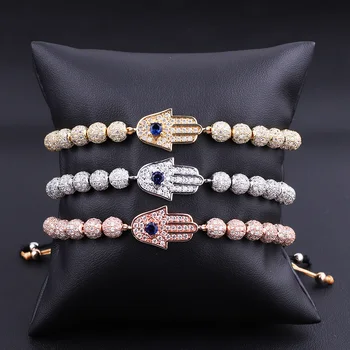 JARAVVI Fashion Luxury Elegant CZ Micro Pave Hand Charm Cute Design Beaded Adjustable Macrame Bracelets Women Men