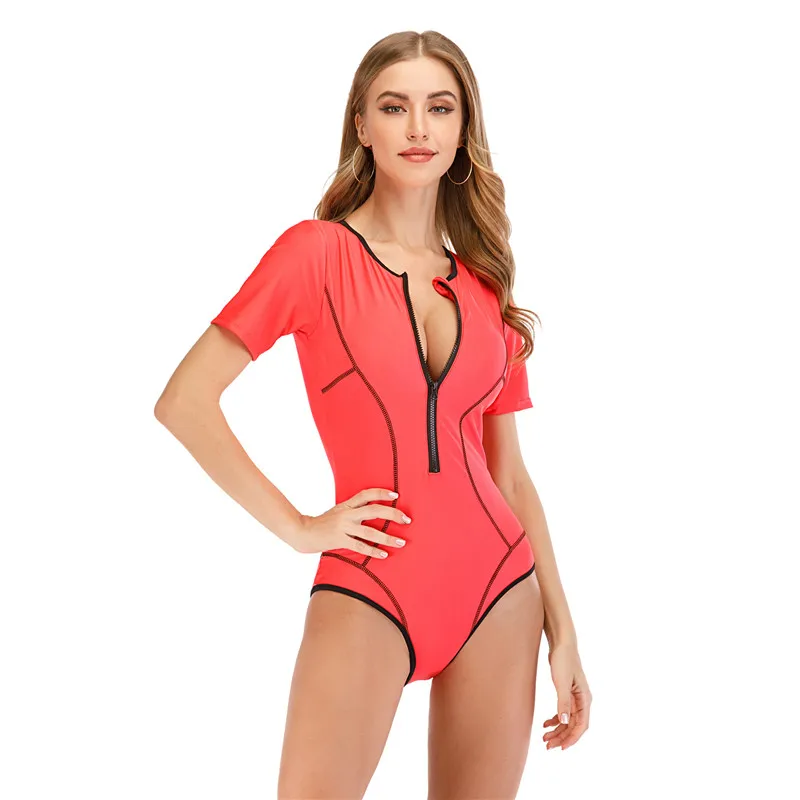Red Lines Women Short Sleeve One Piece Bodysuits Swimsuits Diving Surfing Rash Guards Swimwear Bathing Suit Rashguard Rash Guard Aliexpress