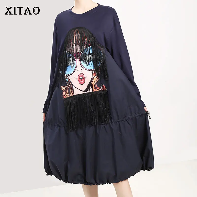XITAO/платье миди с кисточками и рисунком из мультфильма Свободная Женская одежда