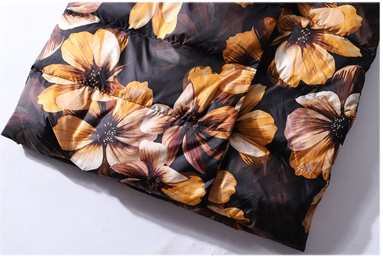 Fashion New Print Flower Winter Jacket Women Parka Warm Thicker Vintage Thick Winter Coat White Duck Down Jackets J777