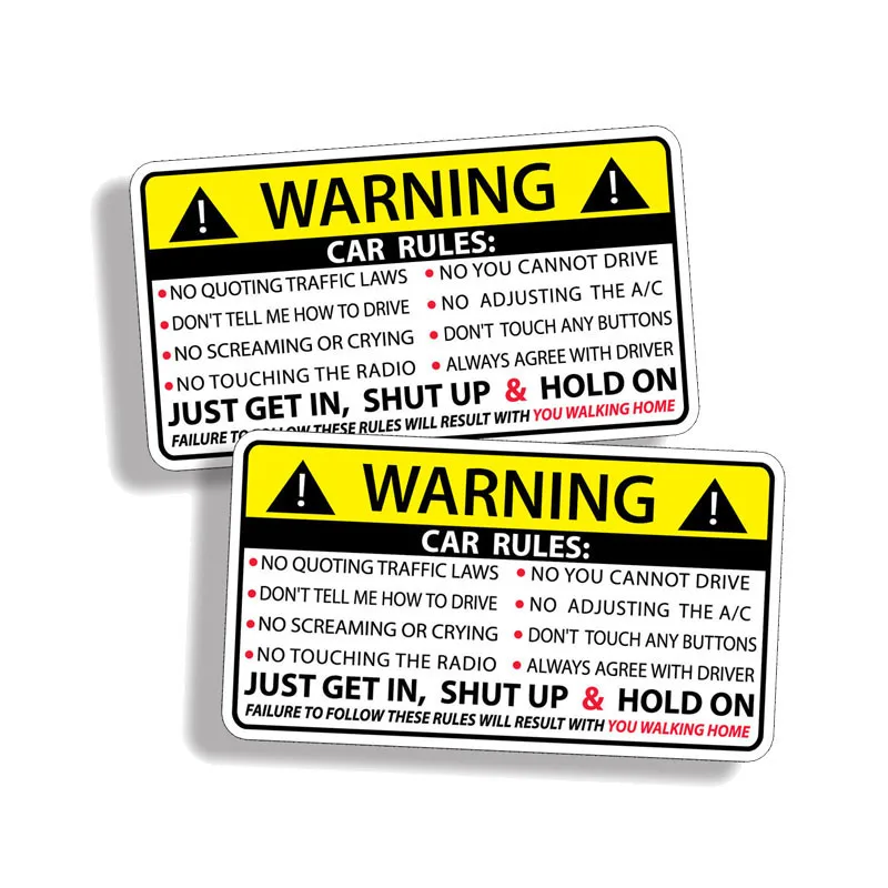 

Car Safety Warning Rules Vinyl Car-Stickers for Window Bumper Trunk Auto Motorcycle Uv Protection Vinyl Car Decoration 12*6cm