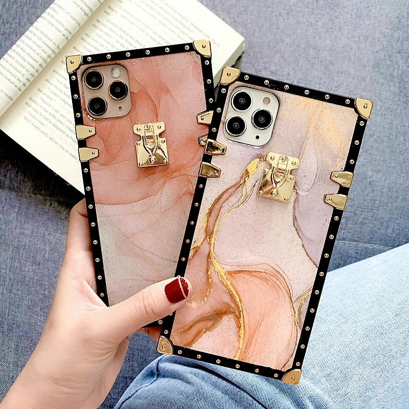 Роскошный квадратный мраморный чехол для телефона iPhone 12pro Max 11 XS MAX 6 7 8 Plus мягкий с