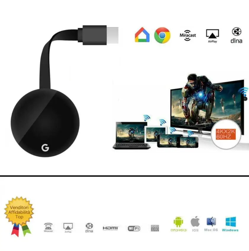 Chromecast google sem fio wifi mirascreen hdmi-compatível display hd dongle mídia streaming de vídeo tv casa inteligente para ios/android