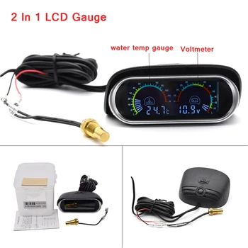 

Universal Auto 2 in 1 LCD Gauge Digital Water Temp Gauge with Sensors Volt Meter Voltmeter 12v/24v Car Truck Voltage Gauge 1/8