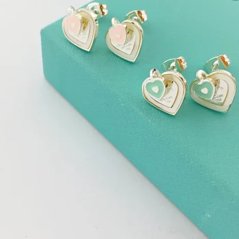 

New style Sterling silver European and American classic rose golden heart-shaped engraving letters with white shell earrings