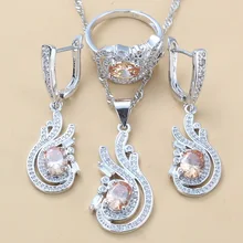 925 пробы, серебряные, привлекательные, цвета шампанского, циркон, бижутерия, наборы для женщин, модные, вечерние, аксессуары, 11 цветов, ювелирные изделия