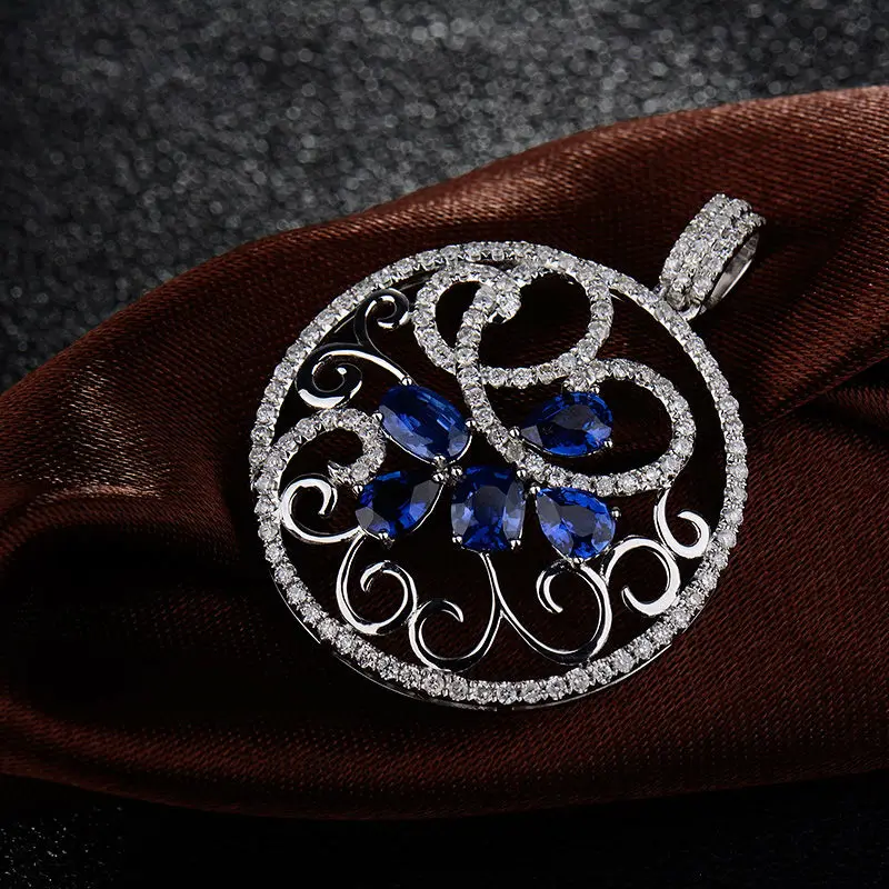 LOVERJEWELRY подвески для женщин голубой сапфир алмазный кулон чистое 18K Белое Золото