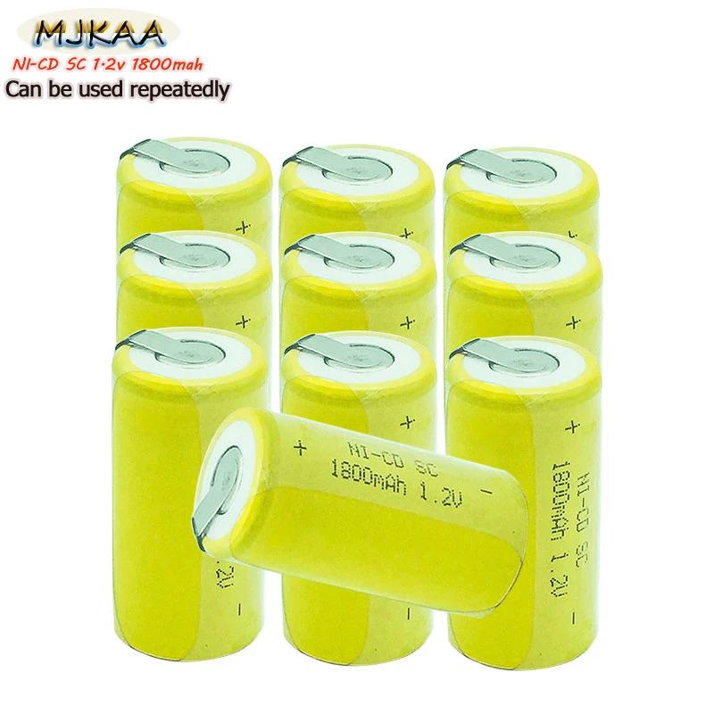 

12Pcs SC Rechargeable Battery Replacement 1.2 V with Tab 1800 Mah NI-CD Batteries Only