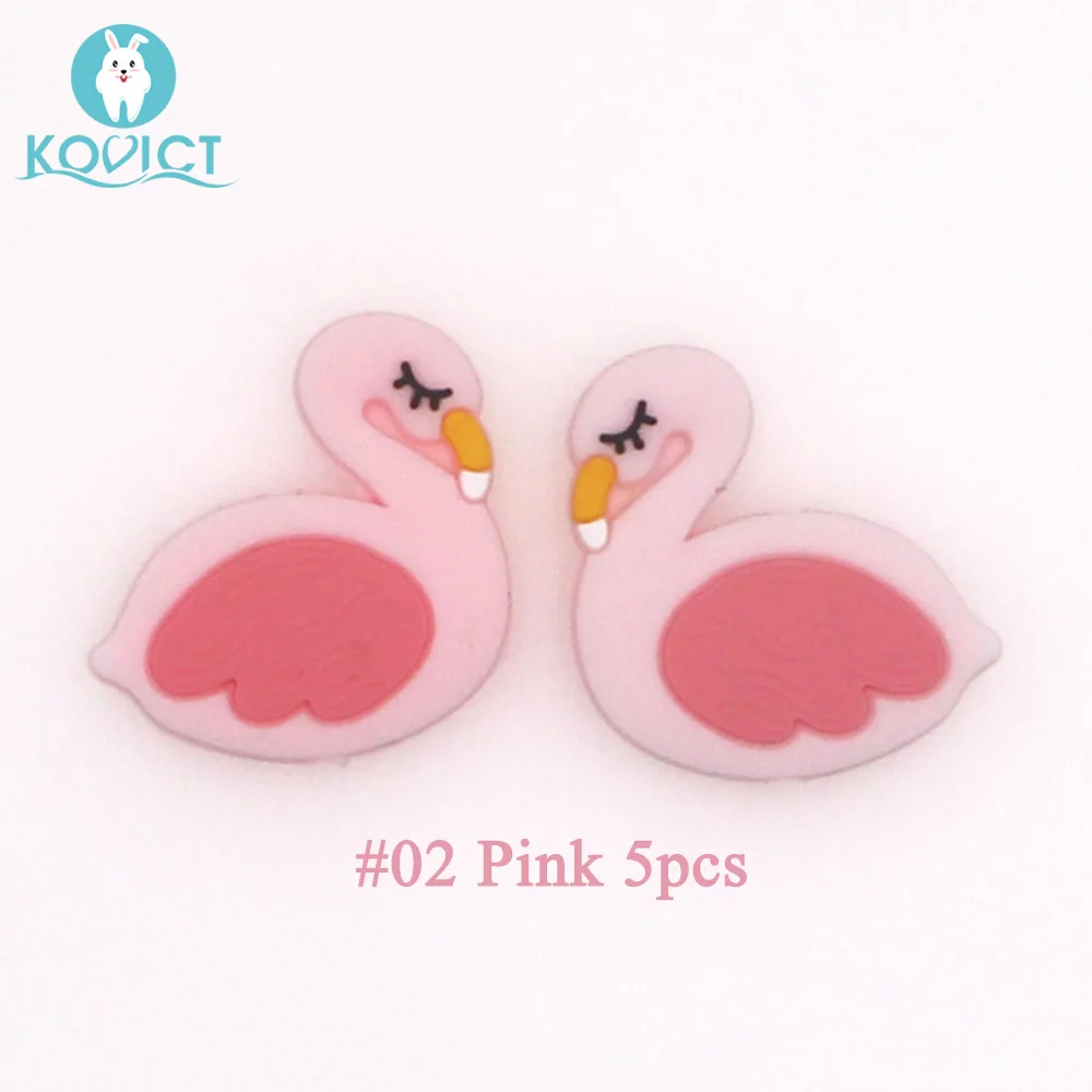 Pink 5pcs Kovict 5/10 шт. 29 мм силиконов бусов Фламинго Детские силиконовый Прорезыватель для зубов Еда Класс Грызуны DIY ребенка режутся зубы игрушки - Цвет: Pink 5pcs