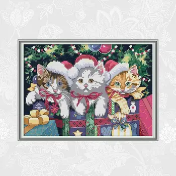 

Cat Family Cross Stitch kits Ecological Cotton Aida Fabric 14CT and 11CT DIY Handmade Crafts New Store Sales Promotion