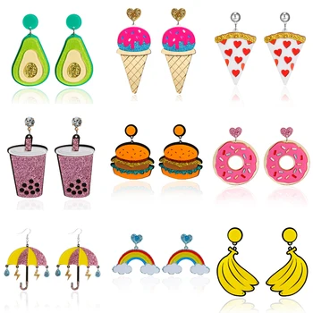 

Women Earrings Acrylic Eardrop Charm Punk Hip Hop Girls Gift Cute Sweet Ice Cream Fruit Candy Hamburger Rainbow Earrings