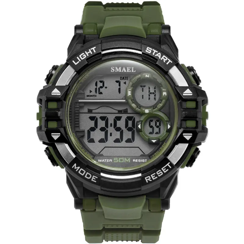 green SMAEL 1515 мужские цифровые часы на открытом воздухе, спортивные брендовые роскошные мужские военные светодиодный электронные часы, водонепроницаемые студенческие мужские часы - Цвет: green