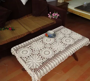 

Beige White Cotton Handmade Crochet Tablecloth Piano Cover Piano Cover Square Shabby Vintage Crocheted Table Clothes