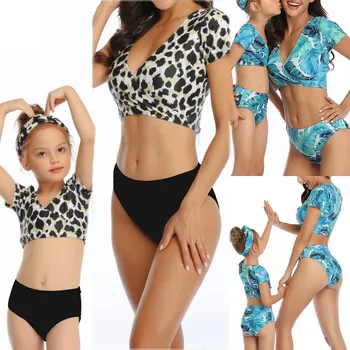 

Mother And Daughter Print Two Piece Swimsuit Matching Swimsuit Clothing Купальник Biquini Купальники