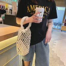 KEENICI тканая сумка Новая Винтажная сумка в сетку Соломенная пляжная Одноручная шикарная Сумочка Tide String wriblets