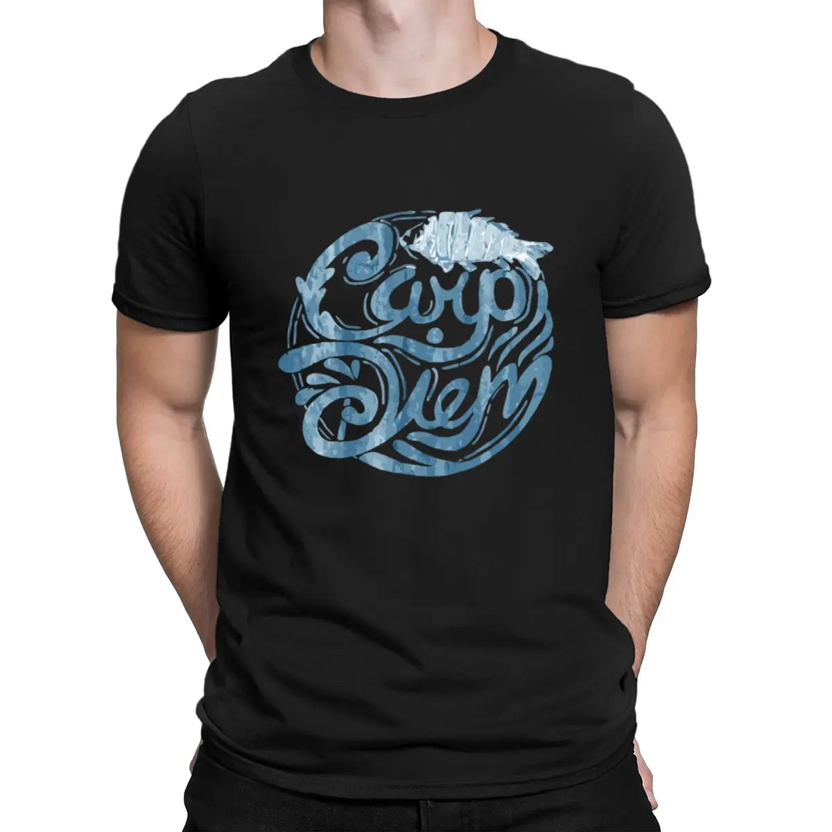 Carp Diem T Shirt Gents Short Sleeve Spring Autumn Anti-Wrinkle Comical Designer O-Neck Novelty | Мужская одежда