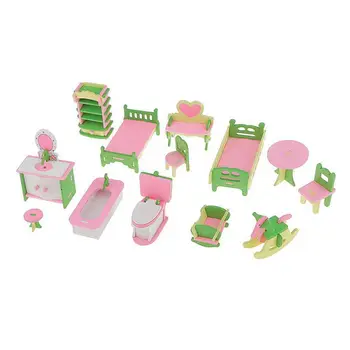 

13 pcs Dollhouse Miniature Furniture Vintage Wood Bedroom Nursery Bathroom