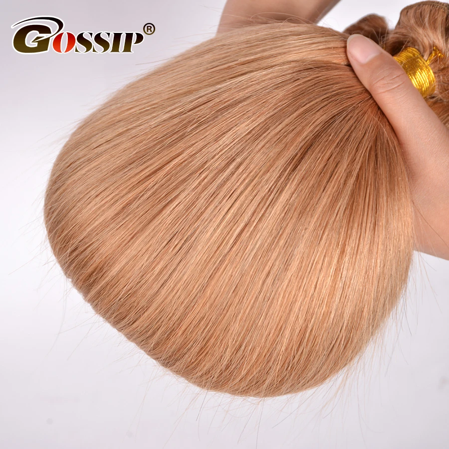 Straight Hair Bundles Honey Blonde Bundles Brazilian Hair Weave Bundles Non-Remy Gossip #27 Color Hair Extensions 34 Pieces (6)