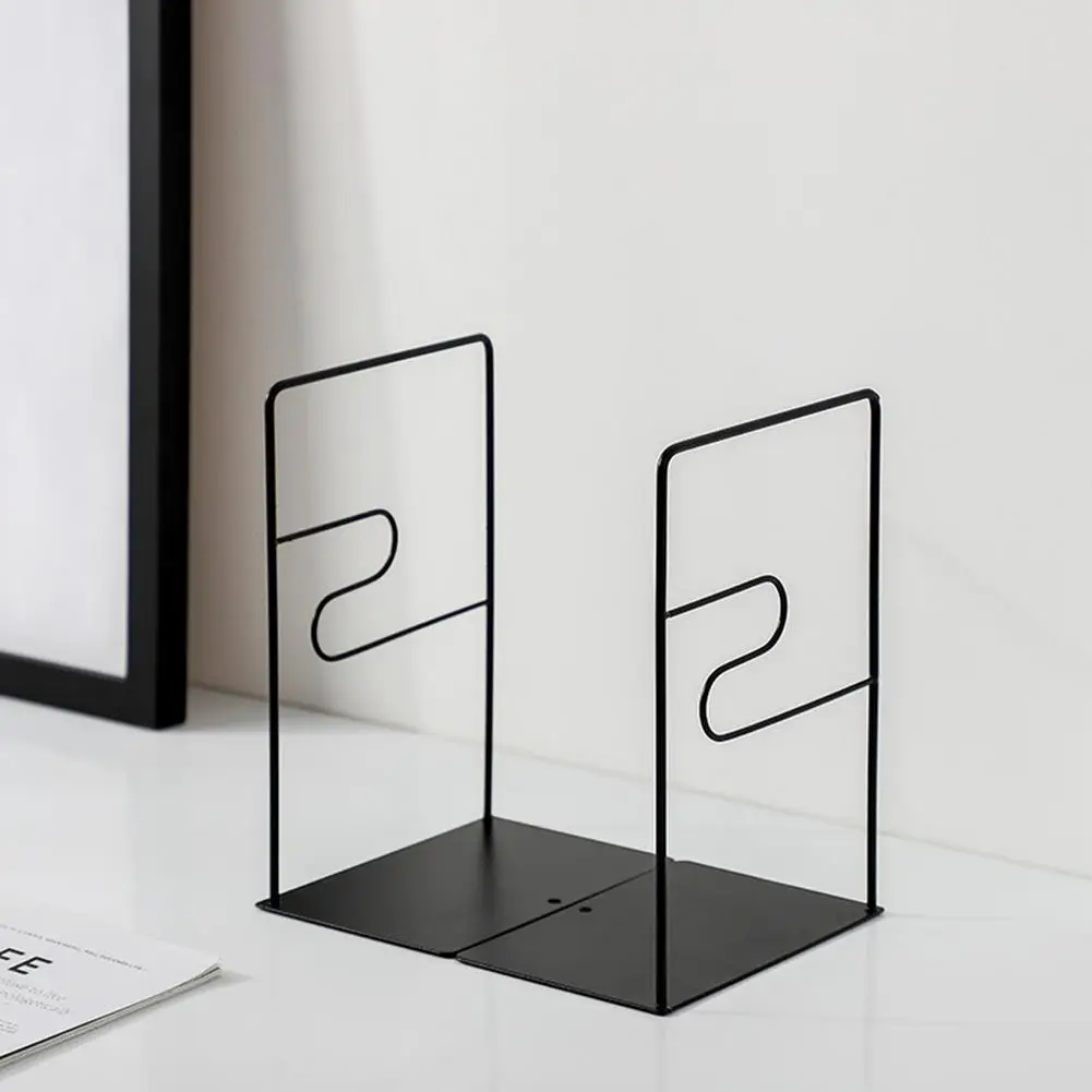 1 PC Bookends Black White Simple Wrought Iron Book Stand Metal Student Office Desk Storage Shelf Holder Book Magazine Organizer book organizer,book holder,book stand