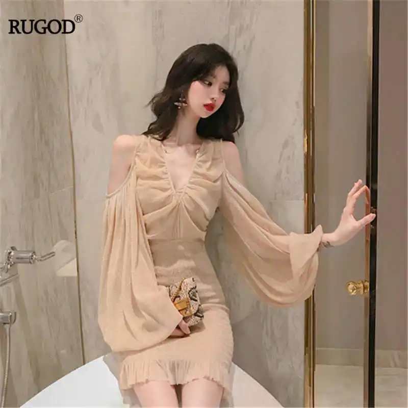 

RUGOD V-neck Off Shoulder Bag Hip Dress Women 2019 Summer Higt Waist Sheath Tassel Vestidos Casual Sexy Dress