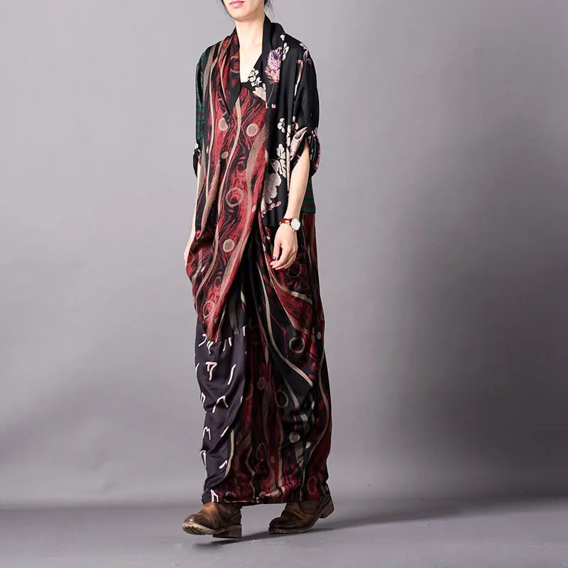 LANMREM, летнее платье, новая модель, модное, v-образный ворот, на запястье, рукав, шелк, ассиметричное, пэтчворк, с принтом, длинное платье для женщин, AE91106