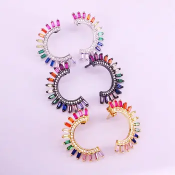 

4Pairs, Latest Fashion Earrings Top Quality Jewelry Half Circle Studs With Rainbow CZ Earrings For Women Girls