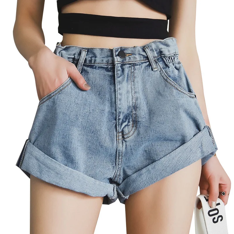 

High Waist Denim Shorts 2019 Retro Korean Loose Legged Jean Shorts Women Summer Festival Causal Zipper Black Biker Shorts